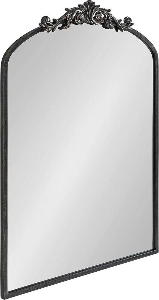 Kate and Laurel Arendahl Traditional Arch Mirror, 24 x 36, Antique Black, Baroque Inspired Wall Decor