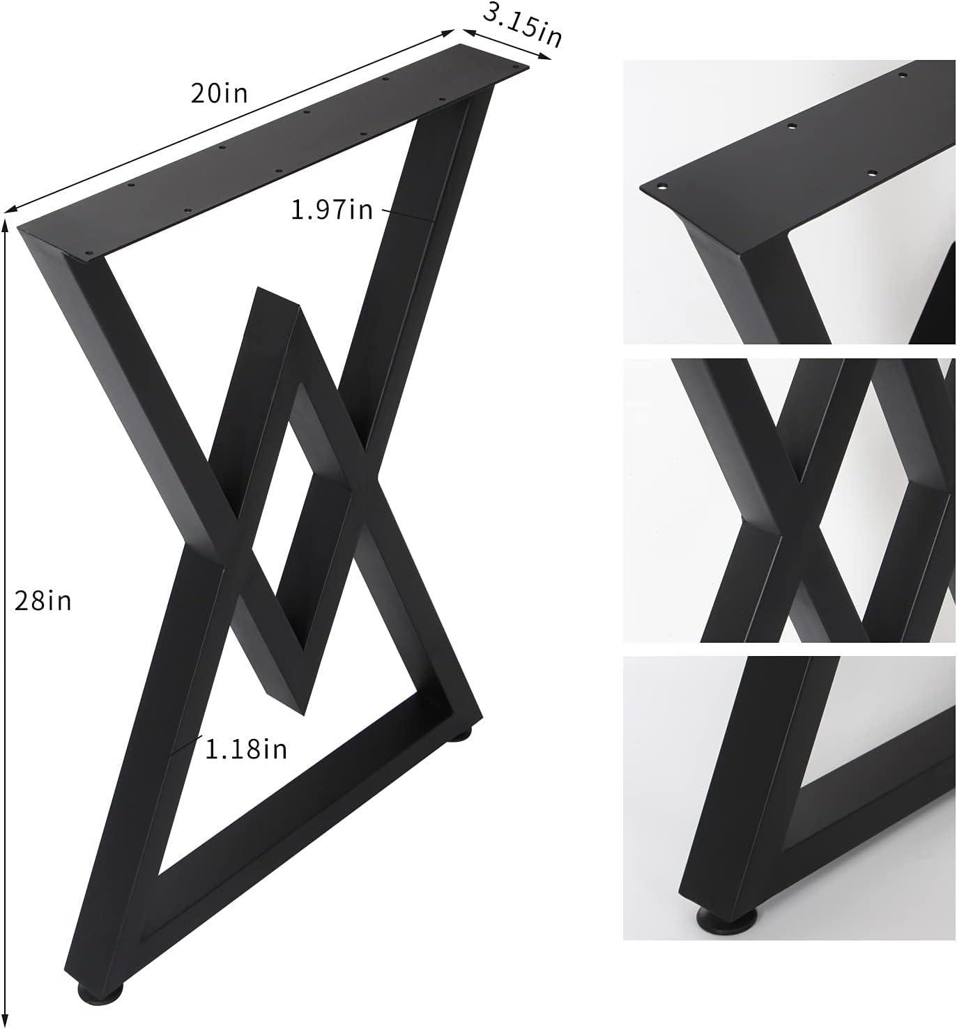 SSS Furniture Metal Table Legs Heavy Duty Industrial Table Base, 28 inch Height 19.7 inch Wide Black Metal Furniture Legs Modern Dining Coffee Table Legs DIY Desk Legs Set of 2