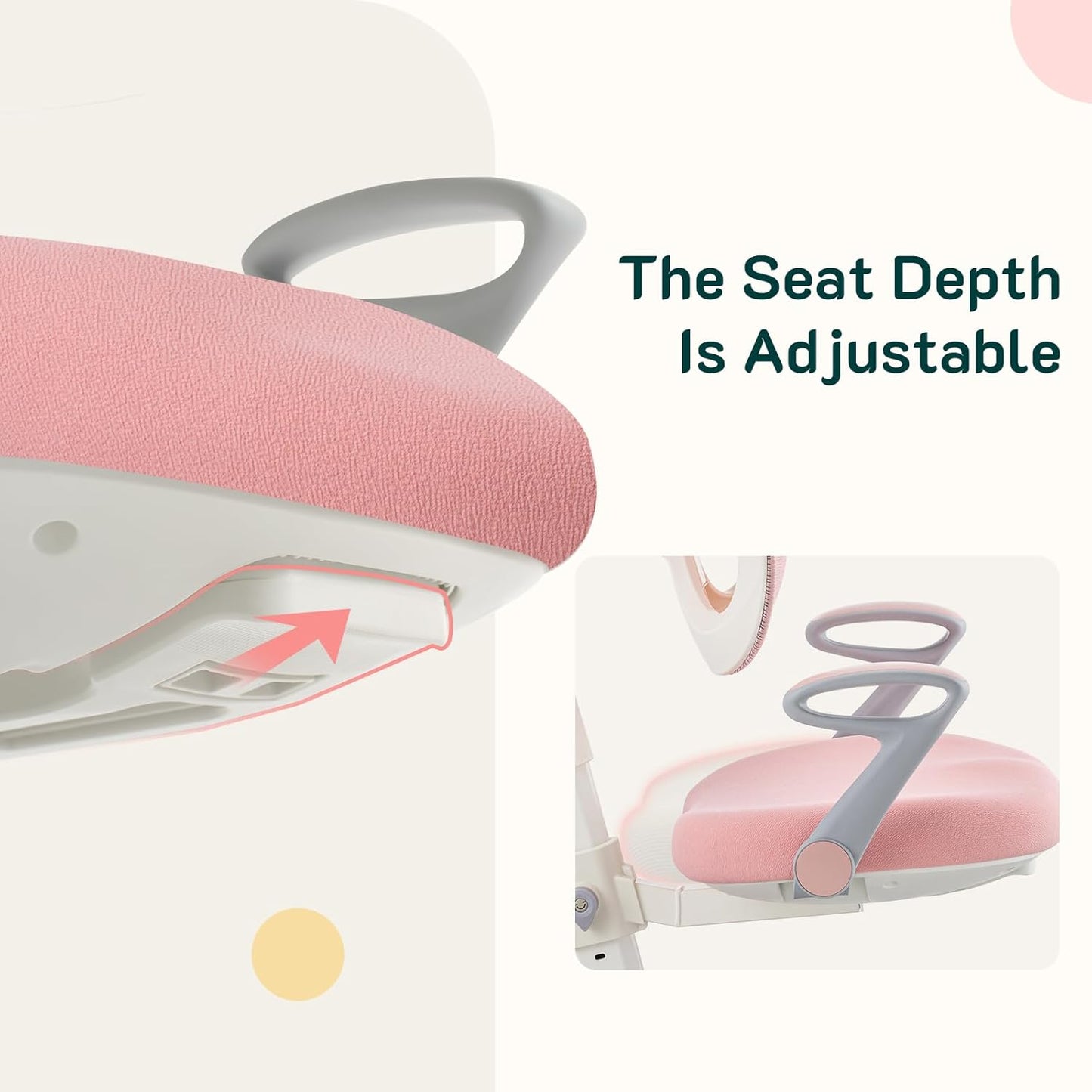 Ergonomic Kids Desk Chair with Footrest & Height-Adjustable Seat, Multifunctional for Study, Work & Dining – Comfy Cushion & Smooth Wheels for Boys & Girls （Pink）