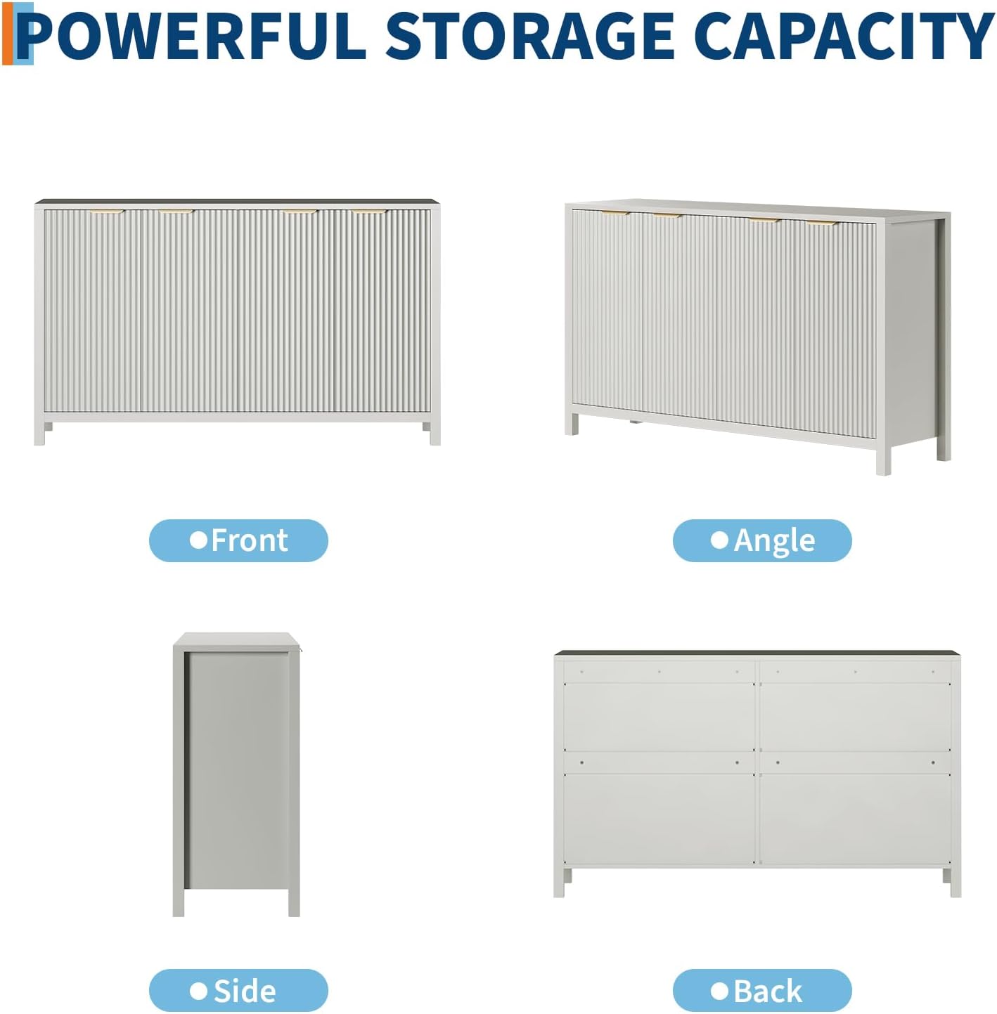 Buffet Cabinet with Storage, 55" Sideboard with 4 Doors and Adjustable Shelves, Modern Credenza Buffet Table Media Console for Dining Room Living Room Entryway, White