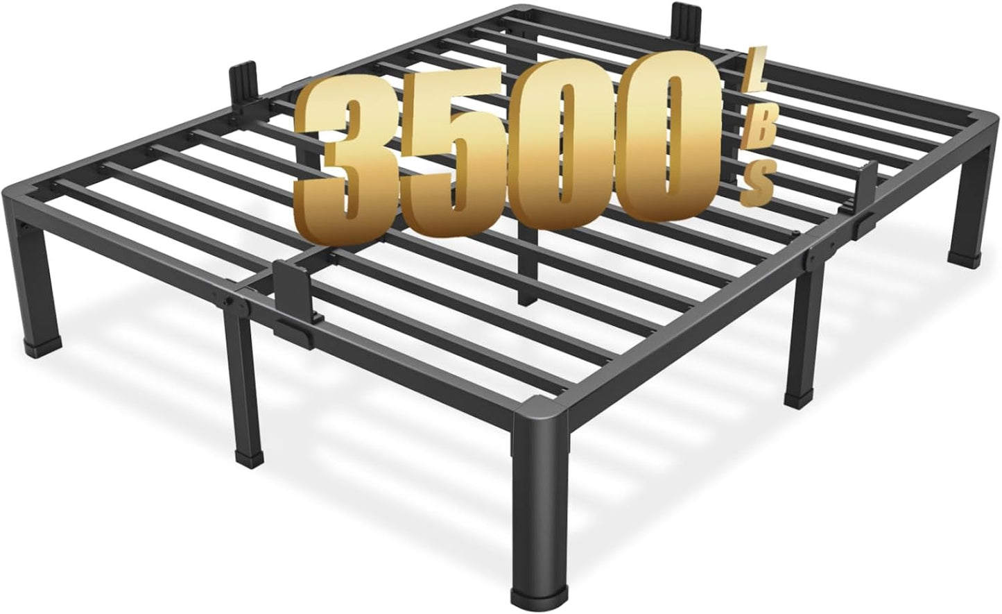 FUIOBYVV Queen Bed Frame with Round Corner Edge Legs, 14 Inch High 3500 lbs Heavy Duty Metal Platform Bed Frame Queen Size, No Box Spring Needed/Non-Slip/Steel Slat Support/Noise Free