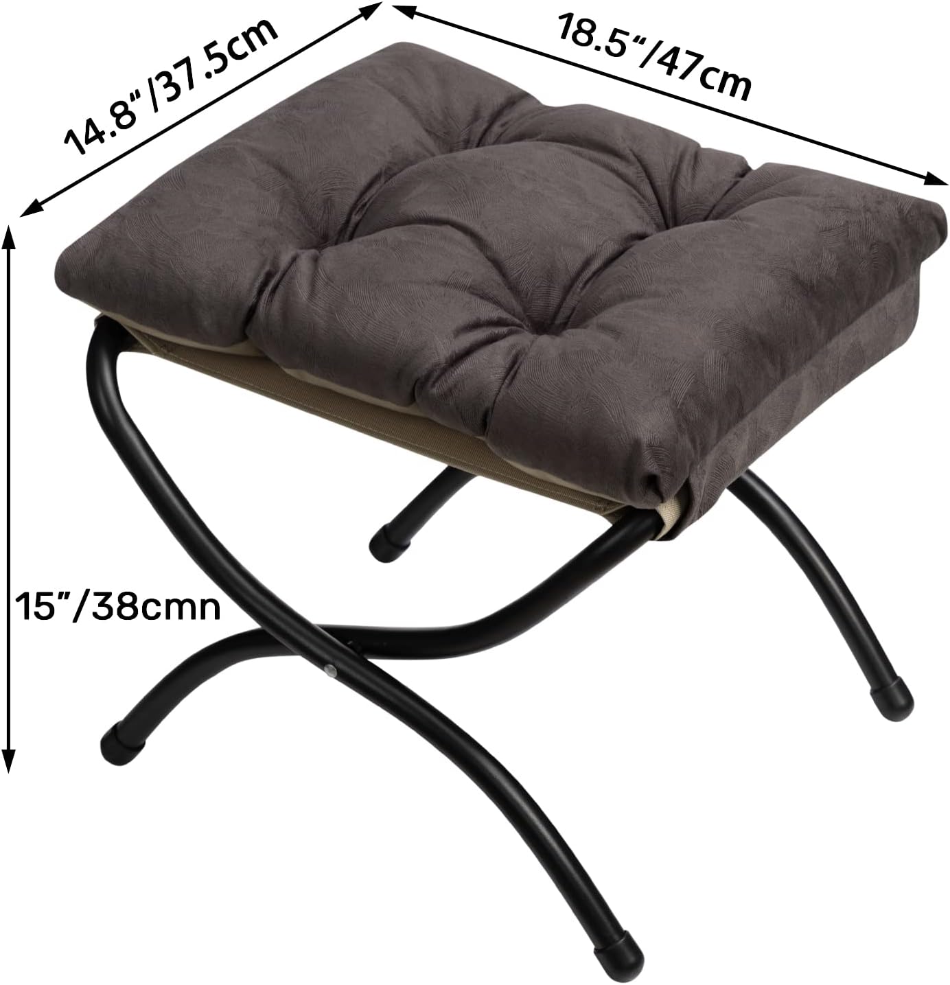 HollyHOME 15"(H) Folding Footrest Stool, Upholstered Small Foldable Ottoman, Accent Padded Sofa Foot Stool for Lazy Chair, Metal Frame Portable Foot Rest Ottoman for Living Room, Bedroom, Coffee
