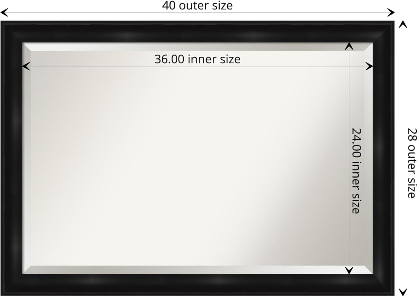 Amanti Art Black Bathroom Mirror for Over Sink, 28x40 Grand Black Narrow Rectangle Vanity Mirror, Large Casual Frame, Hangs Horizonally and Vertically, Bathroom Wall Decor, Beveled Edge