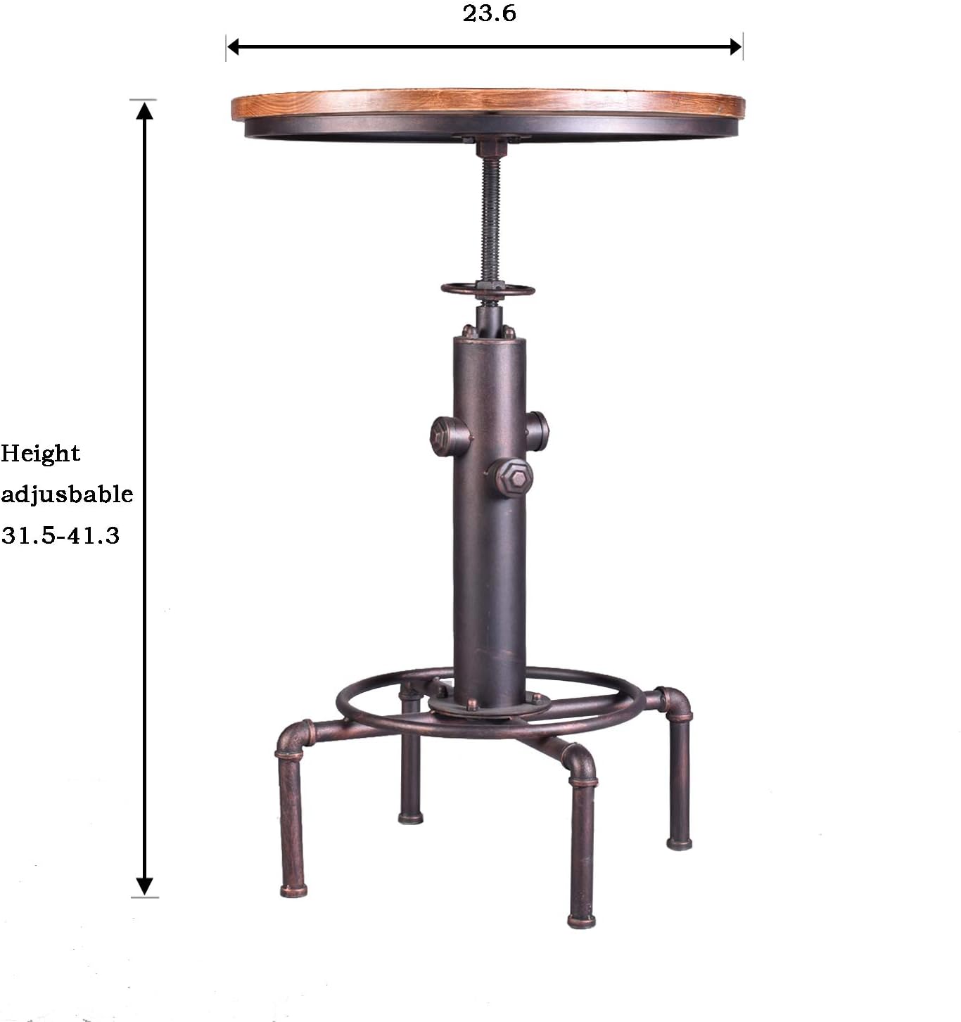 Topower Industrial Bar Table 31.5-41.3" Adjustable Pub Table Kitchen Dining Coffee Bistro Table (Bronze)