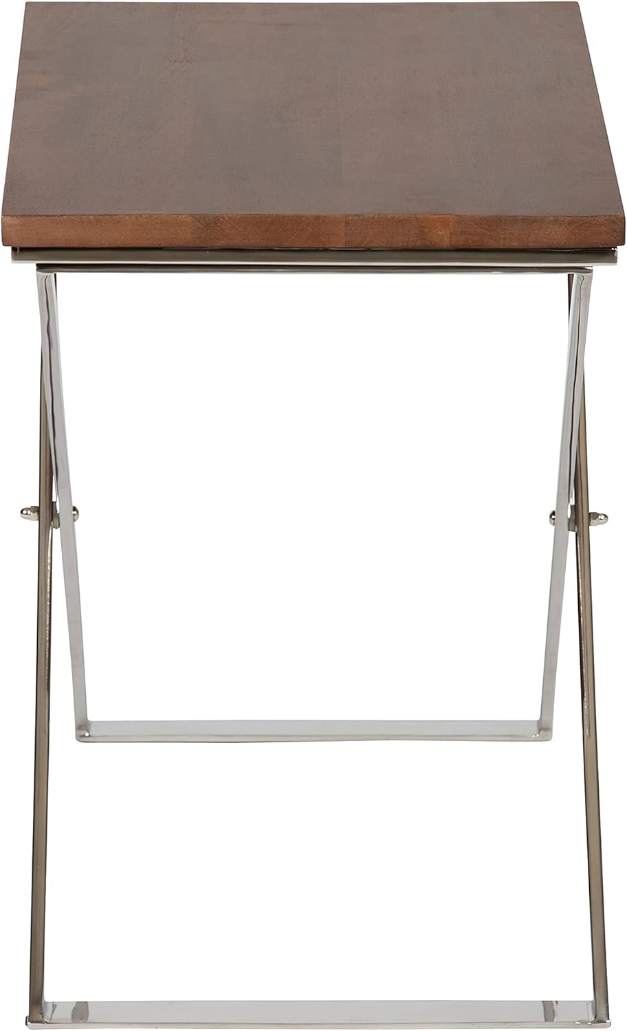 Kate and Laurel Laraway Modern Side Table, 21 x 15 x 21, Walnut Brown and Silver, Metal End Table with Solid Wood Tabletop and Foldable Frame