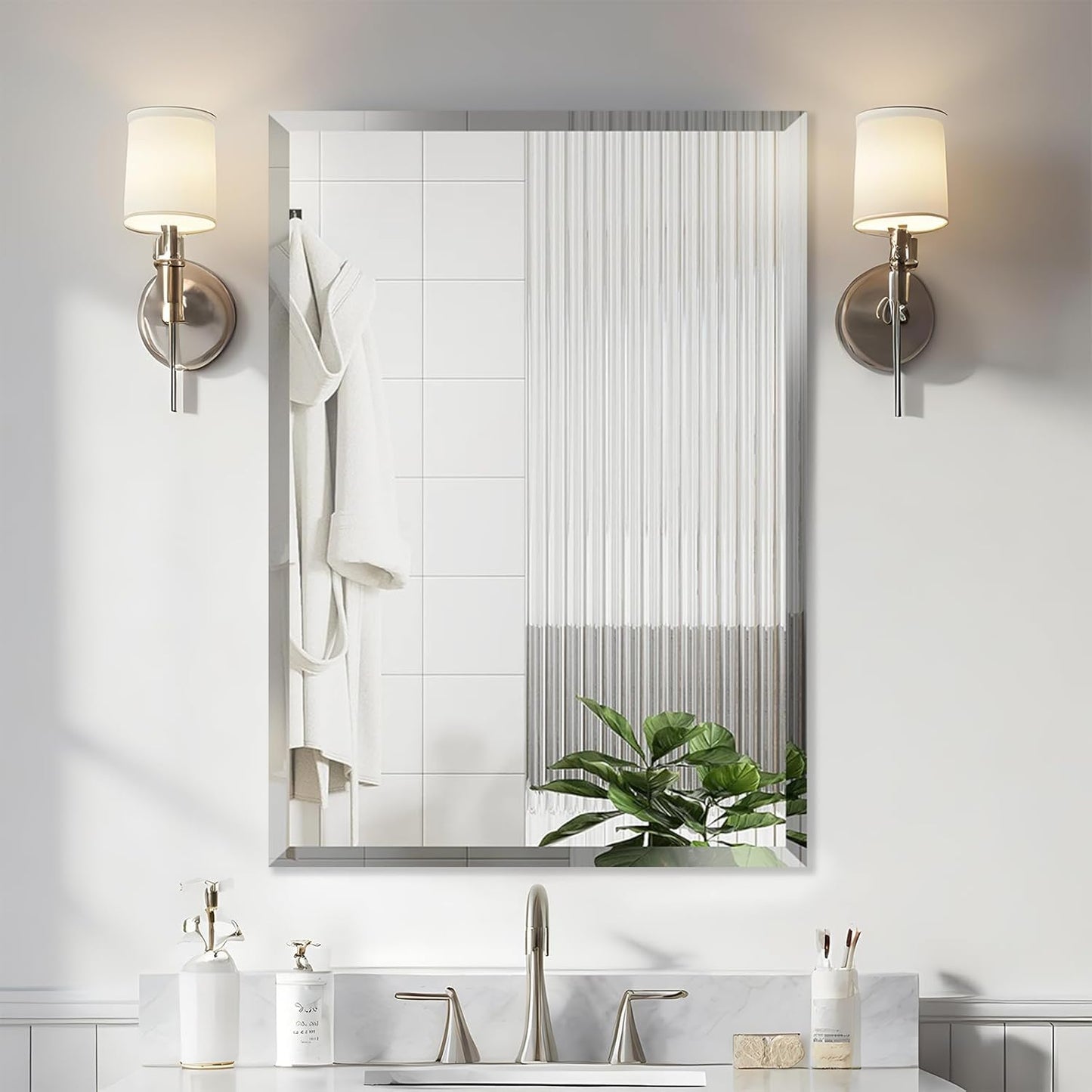 KOHROS Bathroom Mirror 20” x 28" Frameless Rectangle Bathroom Vanity Mirror w/Polished Edge Beveled Mirror for Hallway Entryway Dressing Room (Silver)