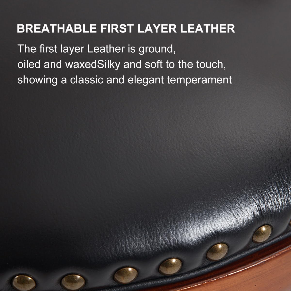 Cow top Leather Wooden Bar Stools, 360 Degree Swivel Bar Height Chair with Backs for Home Kitchen Counter, Morden Chair Barstools (Black, Bar Height-Seat Height 29.5”)