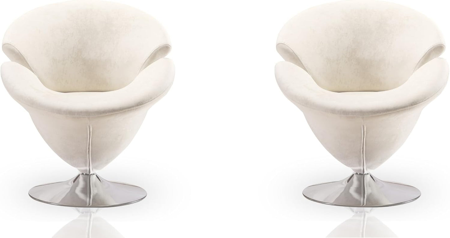 Manhattan Comfort Tulip Swivel Accent Chair Set of 2 with 360° Turn, Modern Flower Inspired Design, Soft Velvet Upholstery, Polished Chrome Base, No Assembly Required, 300 Lbs Capacity, White