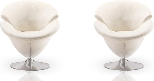 Manhattan Comfort Tulip Swivel Accent Chair Set of 2 with 360° Turn, Modern Flower Inspired Design, Soft Velvet Upholstery, Polished Chrome Base, No Assembly Required, 300 Lbs Capacity, White