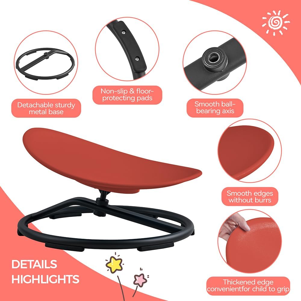 Swivel Chair for Kids, 360° Spinning Seat, Toddler Sit and Spin Wobble Chair, Sensory Balance Toys, Autism ADHD Chairs, Play Equipment Relief Motion Sickness for Boys Girls (Red)