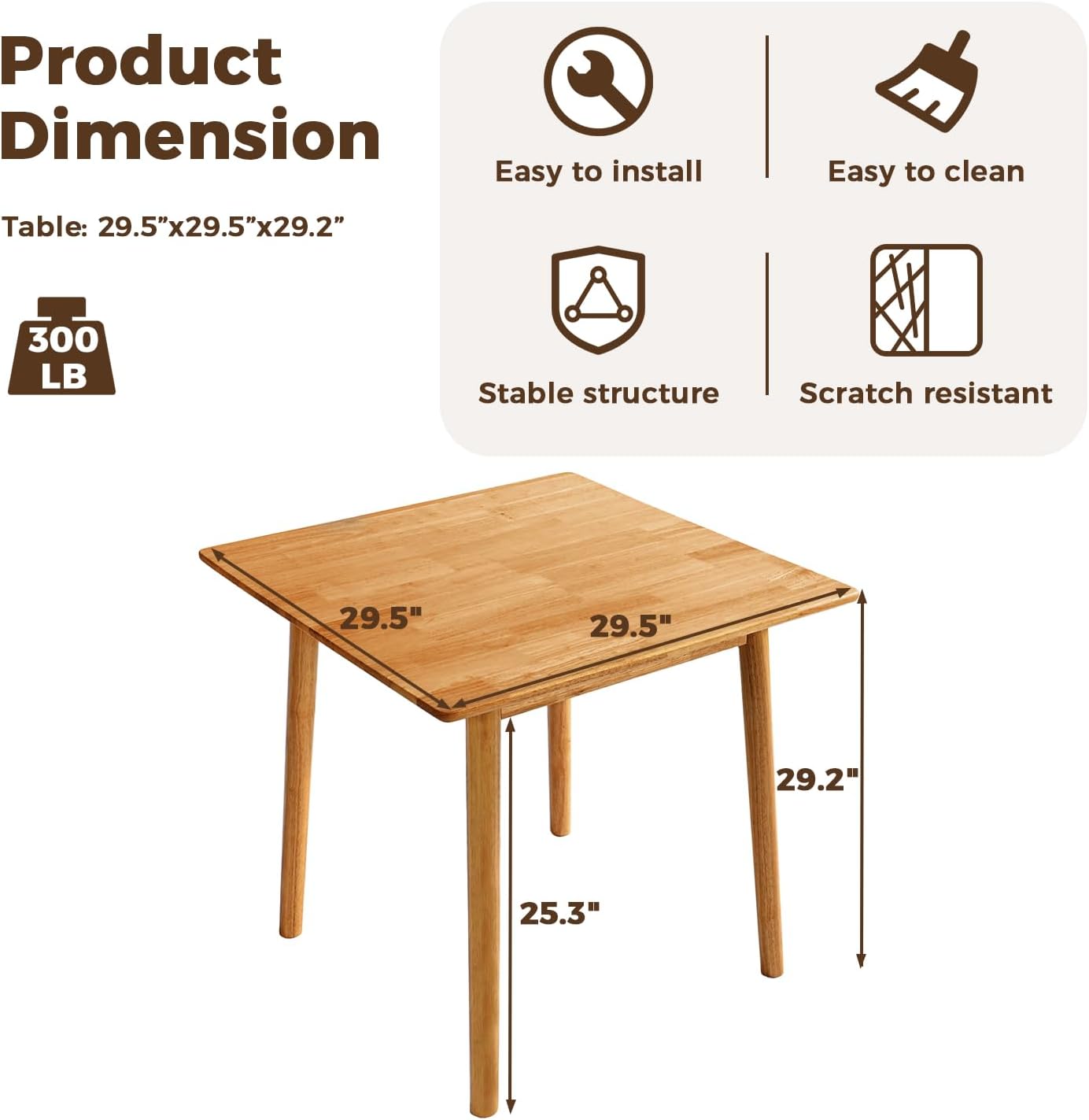 DELAVIN 29.5" Solid Wood Dining Table, Modern Small Dining Table, Square Farmhouse Kitchen Table, Cafe Table for Living Room Dining Room, Easy Assembly, Cherry