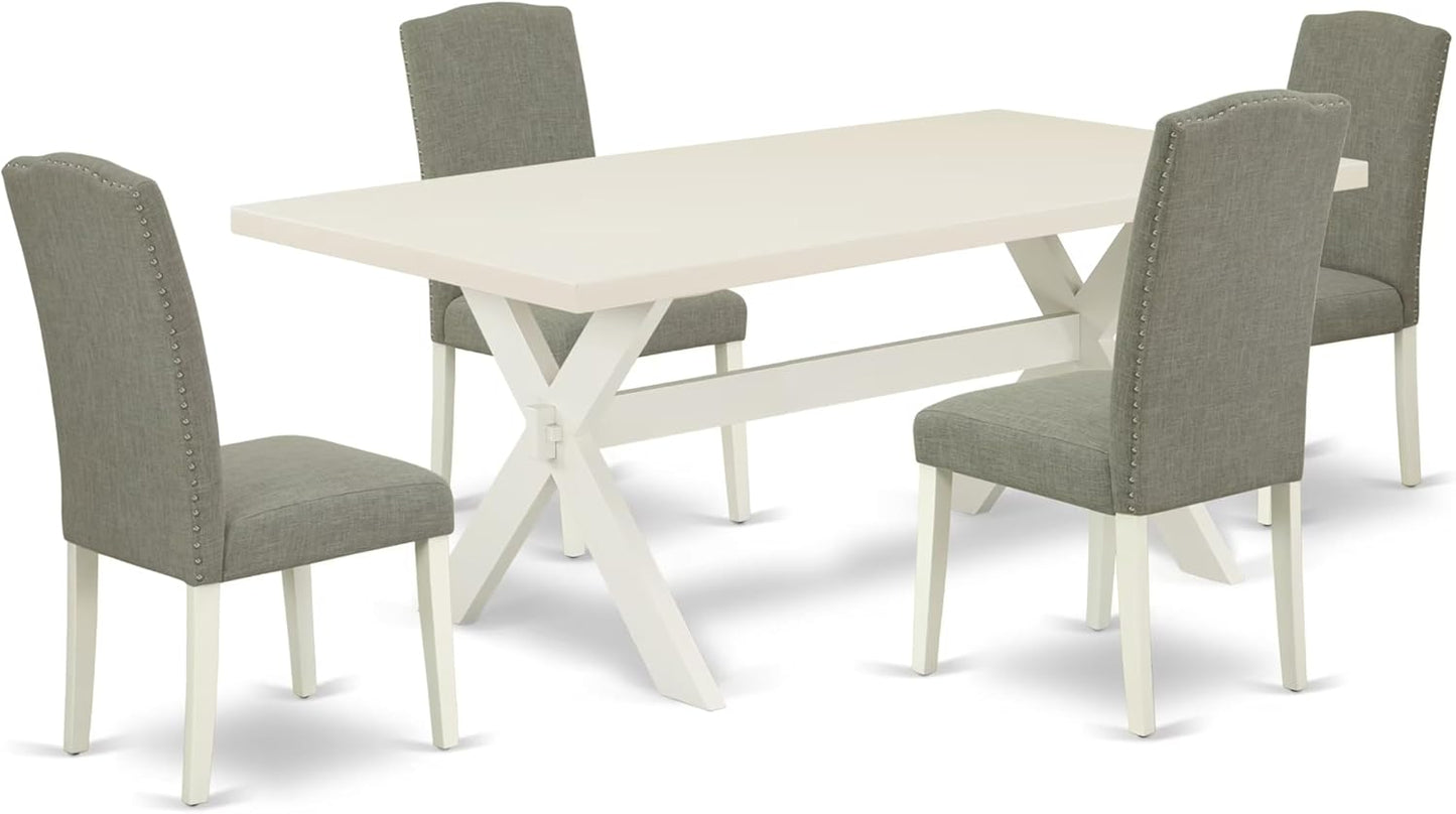 East West Furniture X027EN206-5 5 Piece Dining Table Set for 4 Includes a Rectangle Kitchen Table with X-Legs and 4 Dark Shitake Linen Fabric Parsons Dining Chairs, 40x72 Inch, Multi-Color