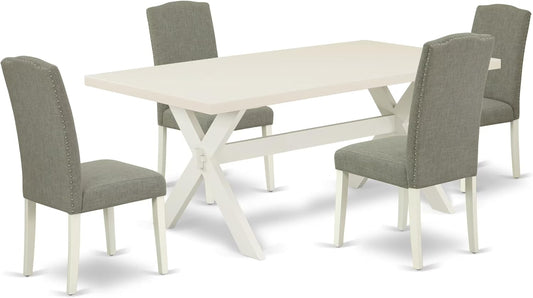 East West Furniture X027EN206-5 5 Piece Dining Table Set for 4 Includes a Rectangle Kitchen Table with X-Legs and 4 Dark Shitake Linen Fabric Parsons Dining Chairs, 40x72 Inch, Multi-Color