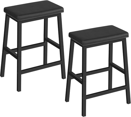 HOOBRO Bar Stools, 24" Set of 2 Bar Chairs, PU Leather Upholstered Breakfast Stools, Easy Assembly, Suitable for Kitchen, Bar, Dining Room, Black BB01MD01