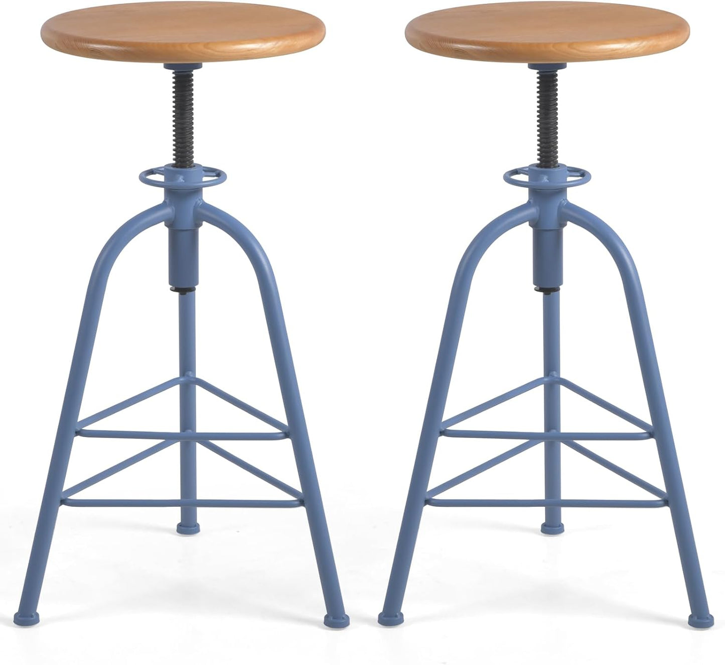 Industrial Bar Stools-Set of 2 24.4-28.3inch Counter Height Kitchen Stool-Modern Dinner Breakfast Chairs-Swivel Round Wooden Seat