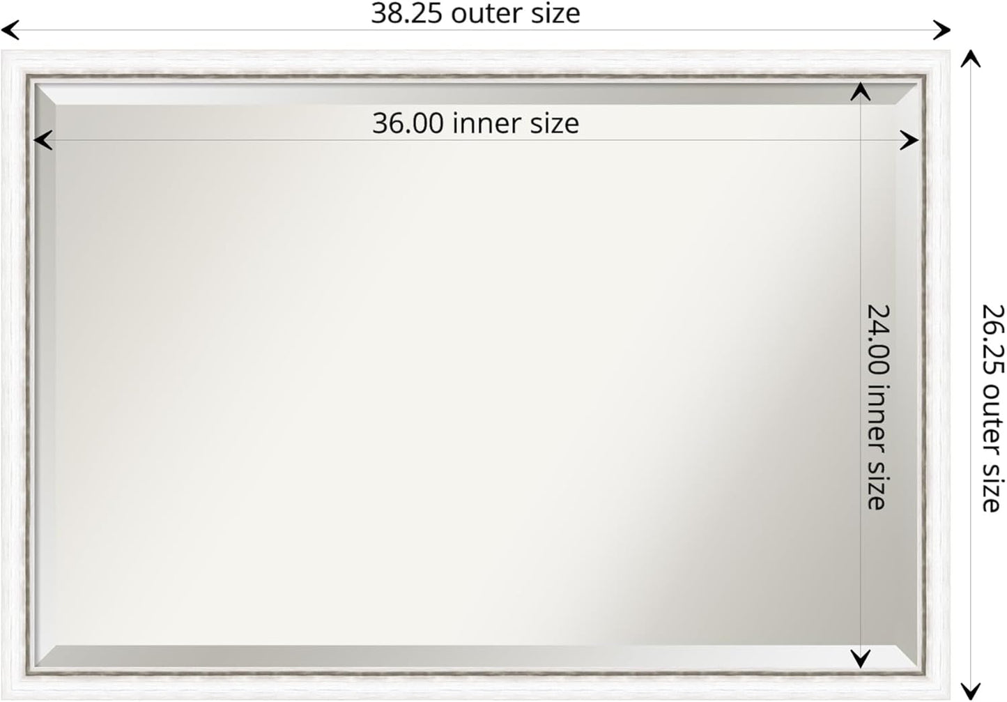 Amanti Art White Bathroom Mirror for Over Sink, 26x38 Morgan White Silver Rectangle Vanity Mirror, Large Modern Contemporary Wood Frame, Hangs Horizonally and Vertically, Bathroom Wall Decor, Beveled