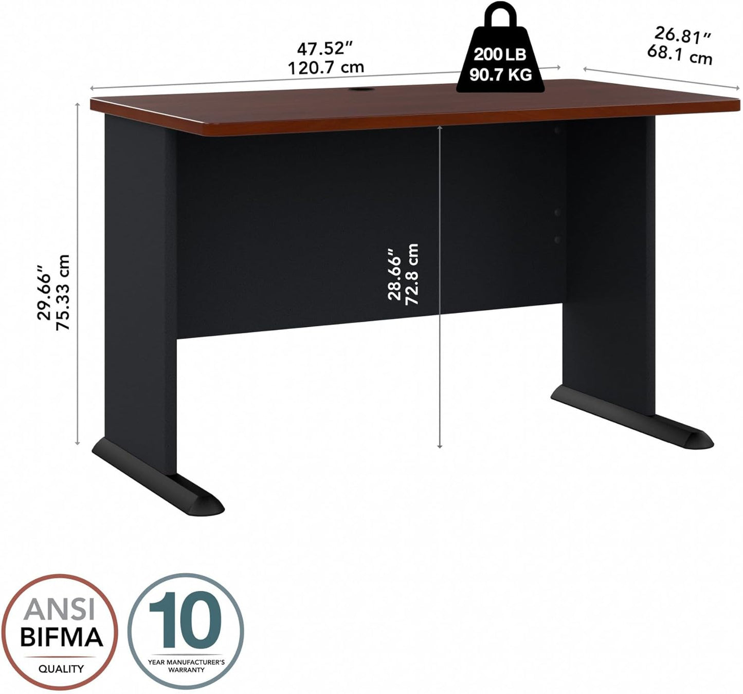 Bush Business Furniture Series A 48W Computer Desk in Hansen Cherry and Galaxy, Small Office Table for Home or Professional Workspace