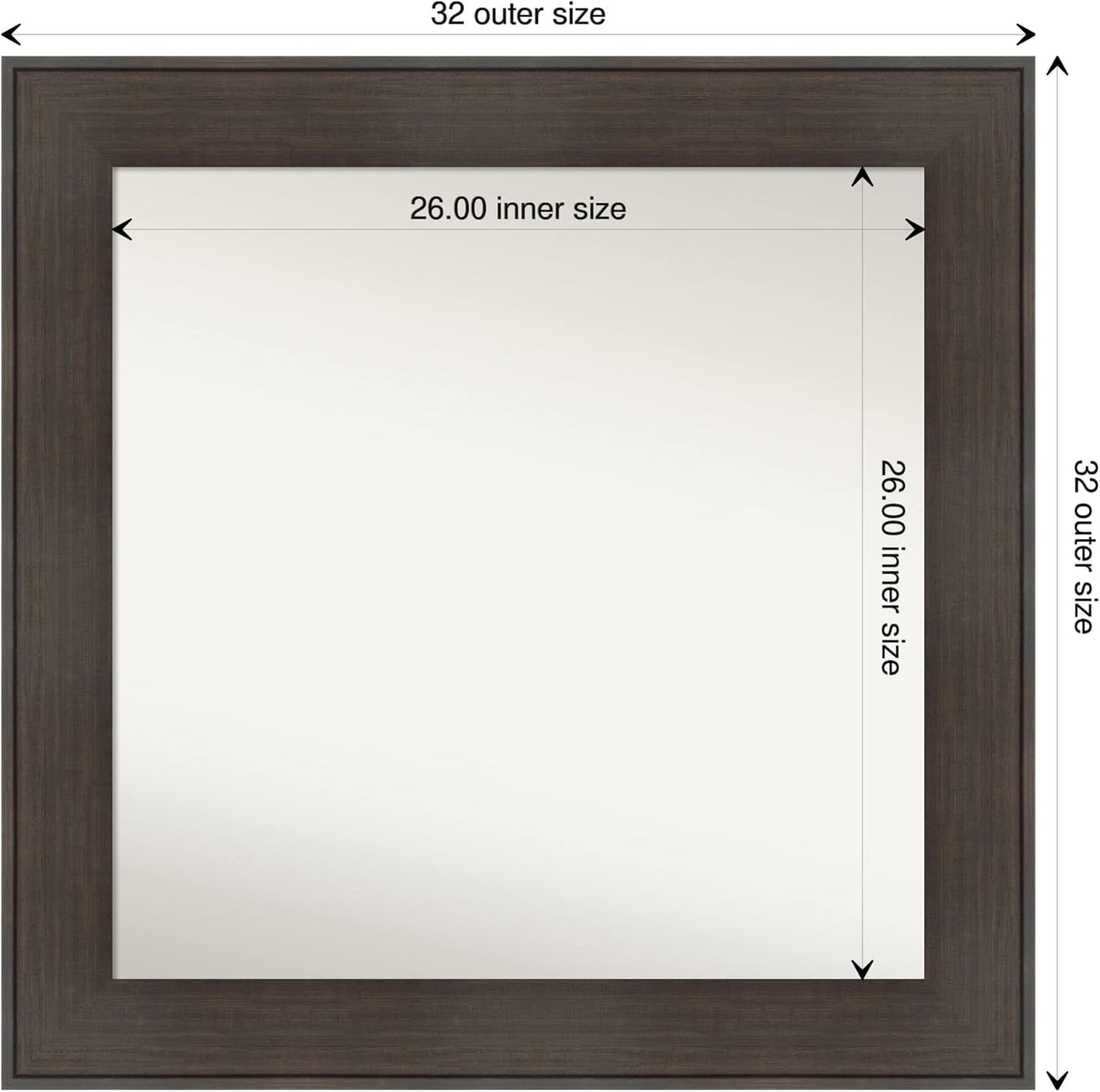 Amanti Art Brown Bathroom Mirror for Over Sink, 32x32 William Rustic Woodgrain Square Vanity Mirror, Large Casual Frame, Hangs Horizonally and Vertically, Bathroom Wall Decor, Non-Beveled Edge