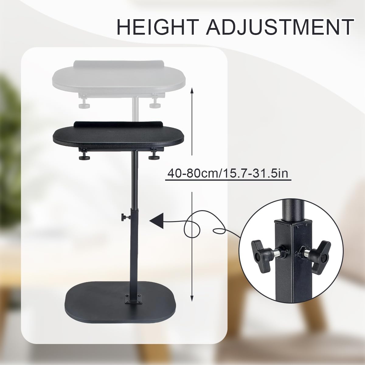 Comeon C-Shaped Tv Tray Pedestal Side Table, End Table Adjustable Height in Couch Living Room or Bedroomwith 360° Rotating Top for Small Spaces Bedside Night Stand Bedside Snack (Black)