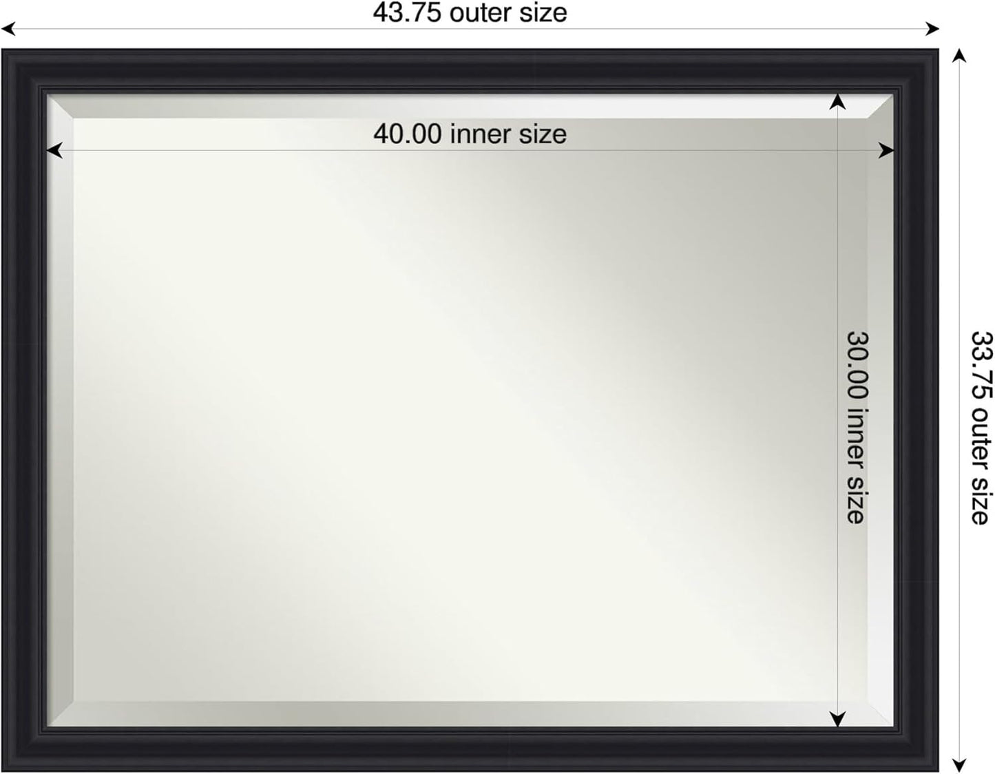 Amanti Art Black Bathroom Mirror for Over Sink, 34x44 Dalat Black Rectangle Vanity Mirror, X-Large Traditional Frame, Hangs Horizonally and Vertically, Bathroom Wall Decor, Beveled Edge