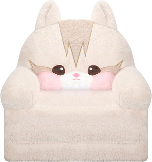 MONKISS Kids Couch, Comfy Toddler Chair, 2 in 1 Fold Out Kids Sofa to Lounger, Baby Sleeper Chair, Toddler Furniture, Birthday Gifts for Boys and Girls, 1~4 Years Old, Cute Cat