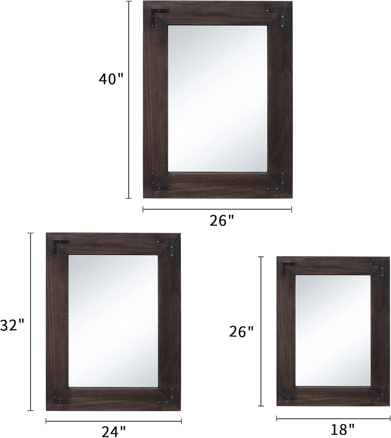 YOSHOOT Rustic Wooden Framed Wall Mirror, Natural Wood Bathroom Vanity Mirror for Farmhouse Decor, Vertical or Horizontal Hanging, 32" x 24",Black