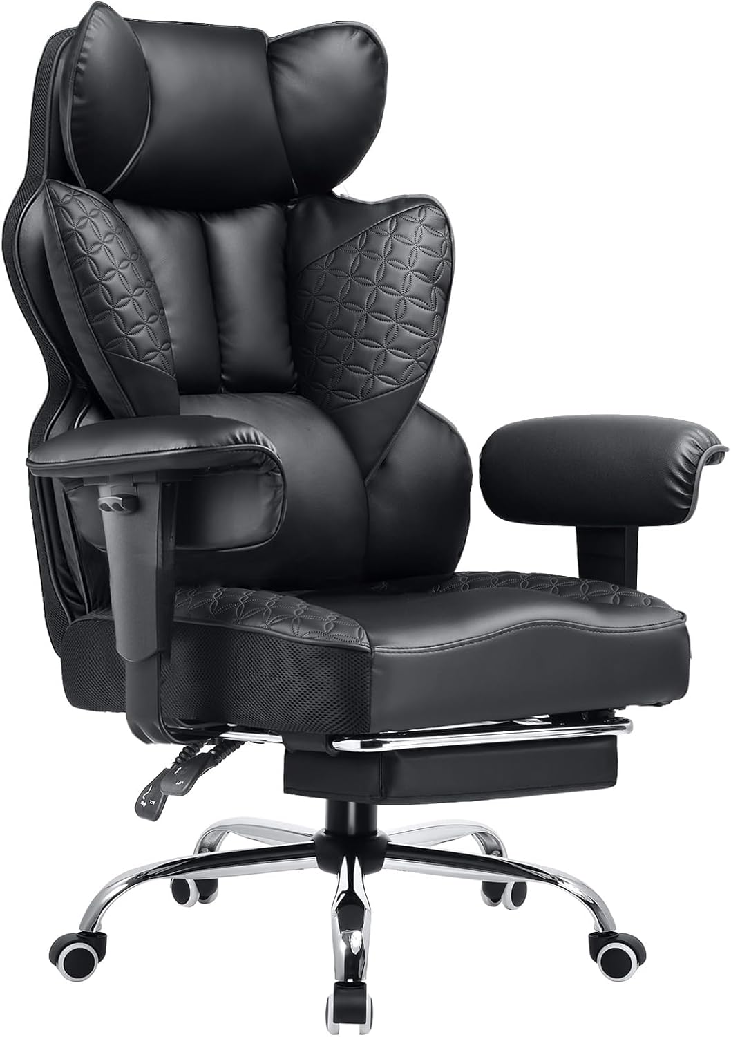 COMHOMA Big and Tall Office Chair 400LBS Wide Ergonomic Gaming Chair with Deluxe Embossing Leather with Foot Rest 150°Reclining Adjustable Armrests Pocket Spring Back Support and Without Pillow