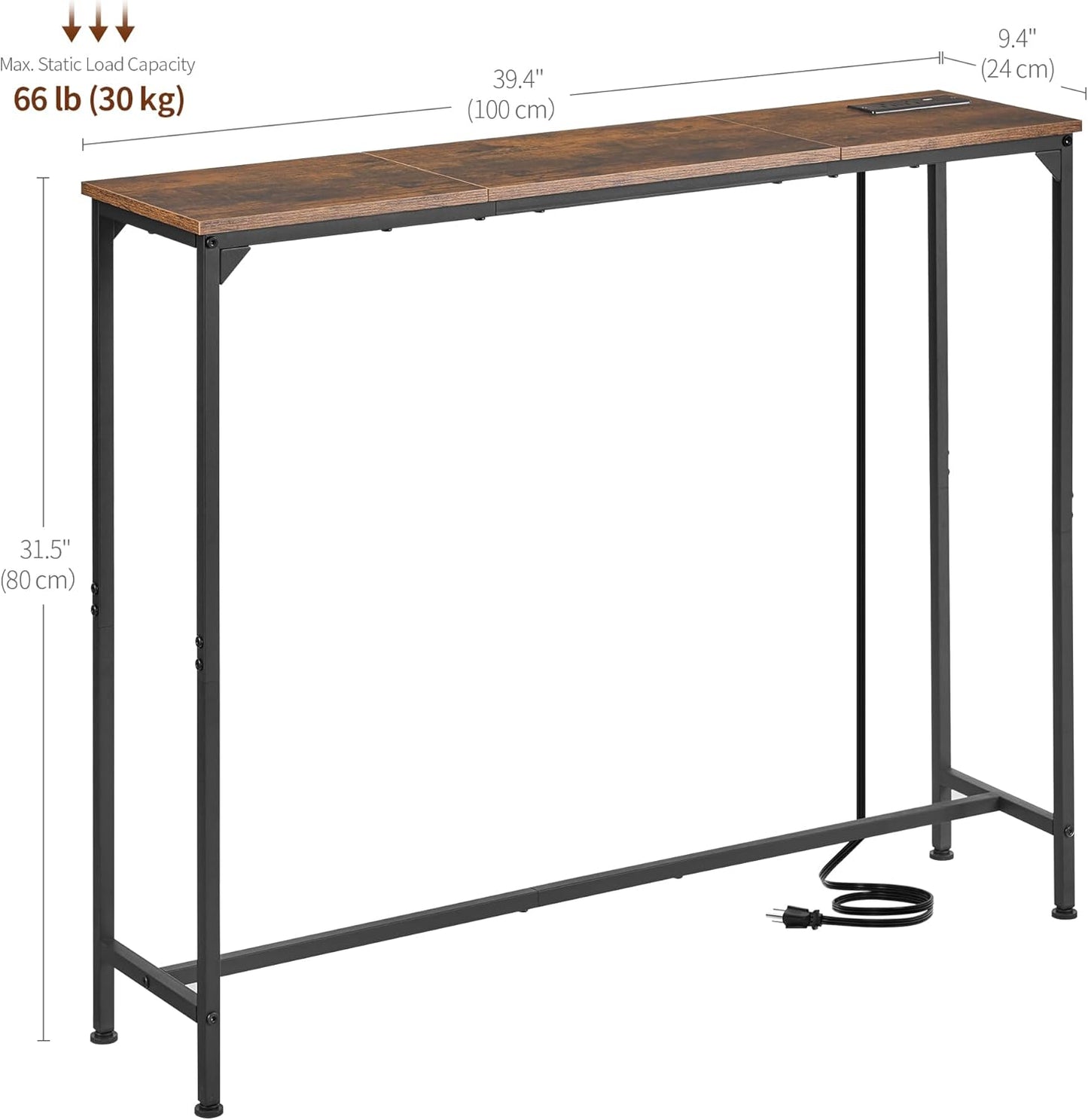 Console Table, Narrow Entryway Table, Thin Sofa Table, Behind Couch Table,for Hallway, Bedroom, Living Room, Foyer, 9.4 x 39.4 x 31.5 Inches, Rustic Brown