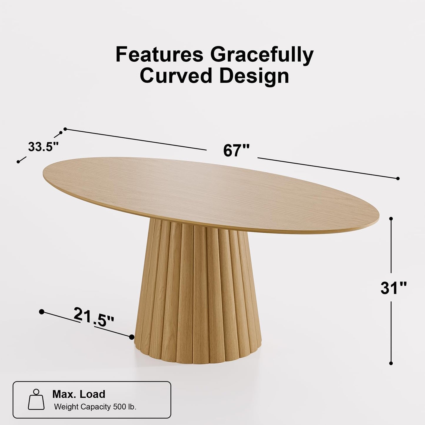 Casaphoria 67" Oval Dining Table, Modern Wood Kitchen Table with Cone Shaped Strip Convex Base for Living Room & Dining Room, Easy Assembly Farmhouse Furniture for 4-6, Oak