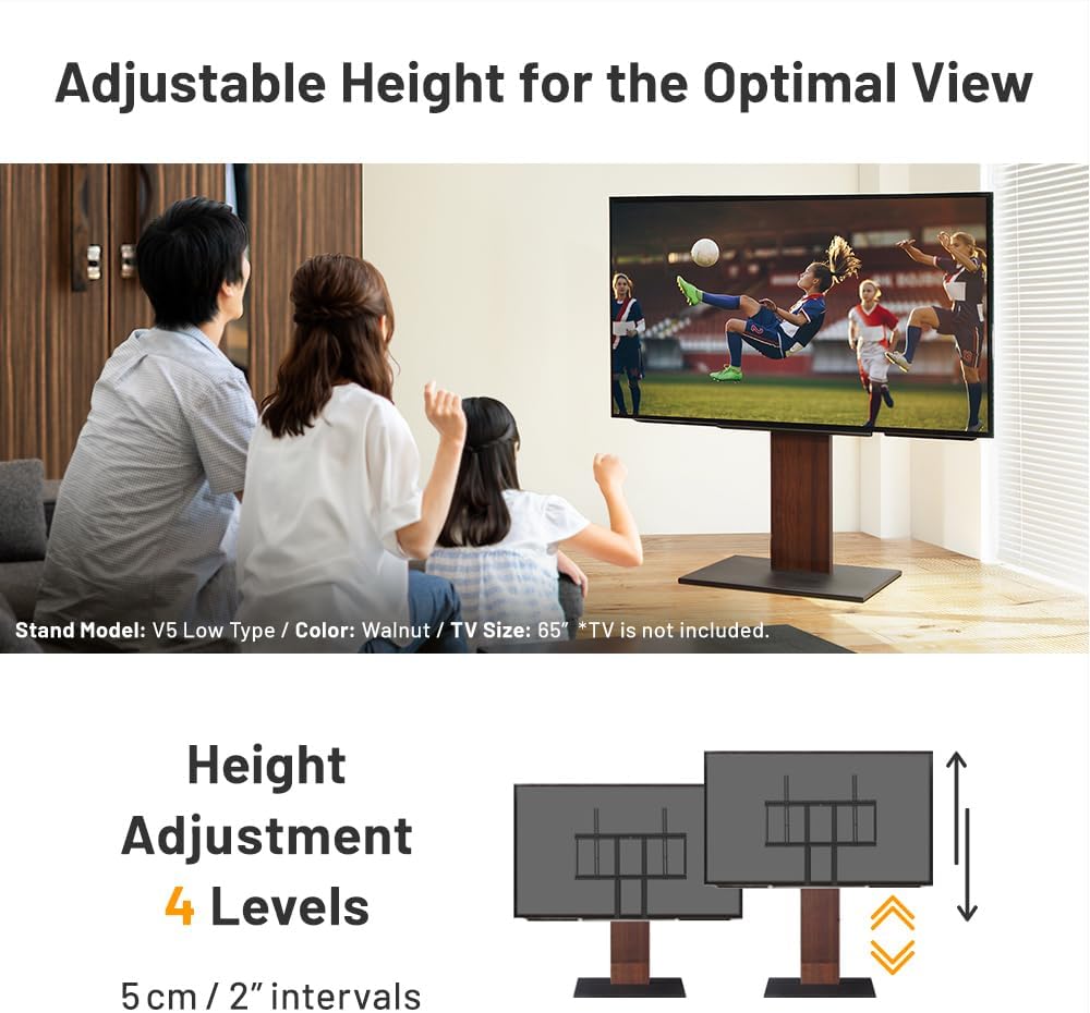 WALL V5 Low Type | Minimalist Rolling TV Stand for 32–80 Inch | Satin Black | Portable, Space Saving, Height Adjustable, No Drill | for Living Room and Bedroom | Japan-Engineered Design