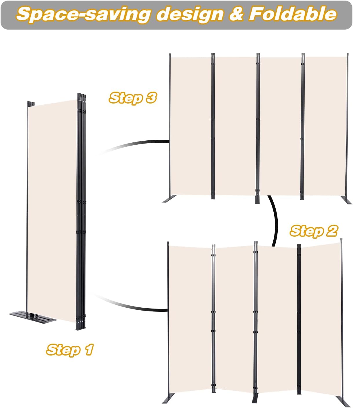 Room Divider, 4 Panel Folding Privacy Screens with Wider Support Feet, 6 Ft Portable Room Partition for Room Separator, 88" W X 71" H, Beige
