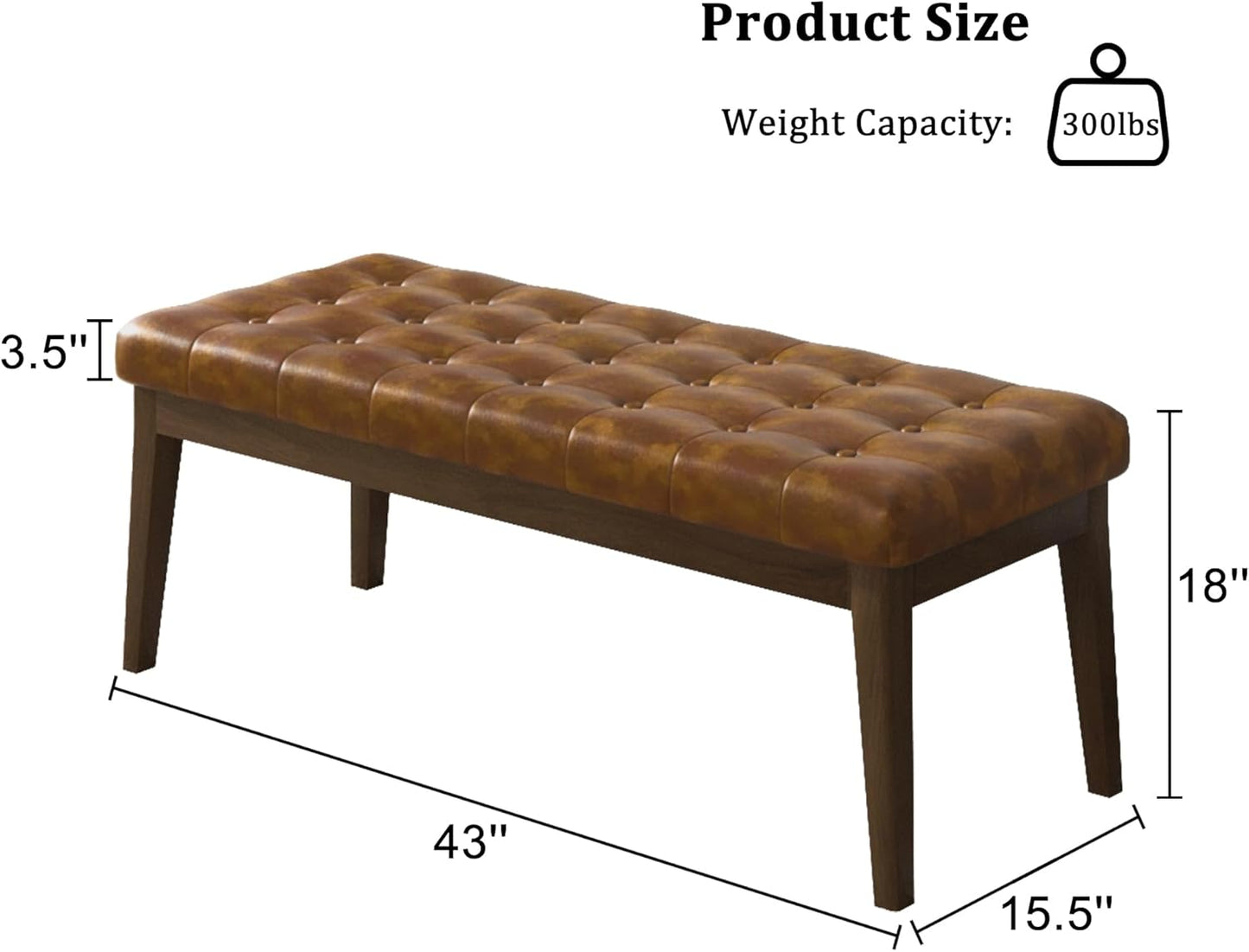 End of Bed Bedroom Bench, Faux Leather Upholstered Tufted Bench for Bedroom End of Bed with Solid Wood Legs for Bedroom Living Room Entryway(Brown)