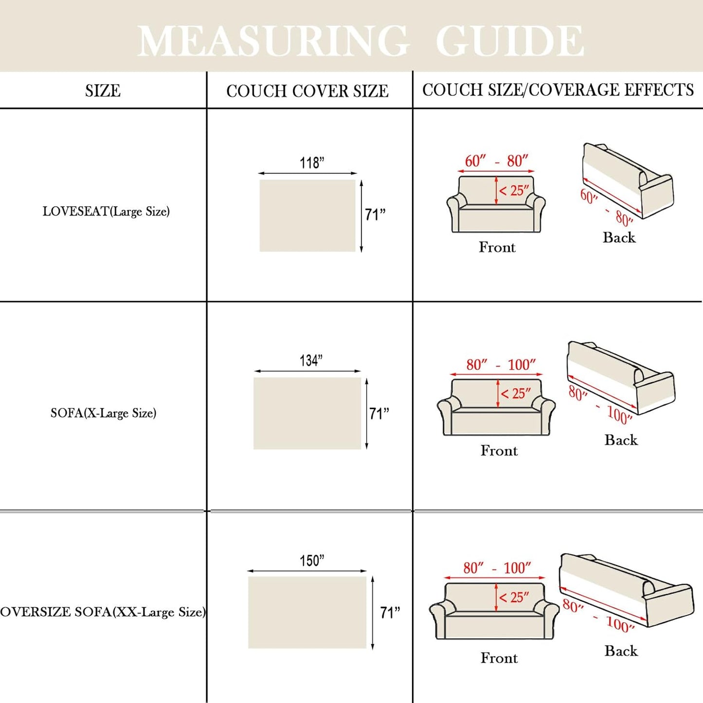 HANDONTIME Beige Sofa Covers Couch Covers for 3 Cushion Sofa Cute Couch Cushion Covers Pet Couch Protector Thick Chenille Loveseat Cover Multi-Functional Throw Cover, 71" X118"