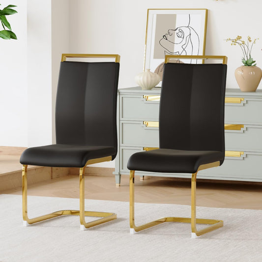 Dining Chairs Set of 2, Faux Leather Dining Chairs with Plated Chrome Metal Frame, Modern Kitchen Chairs Set with Padded Seat High Back for Dining Room, Kitchen Room, Living Room.