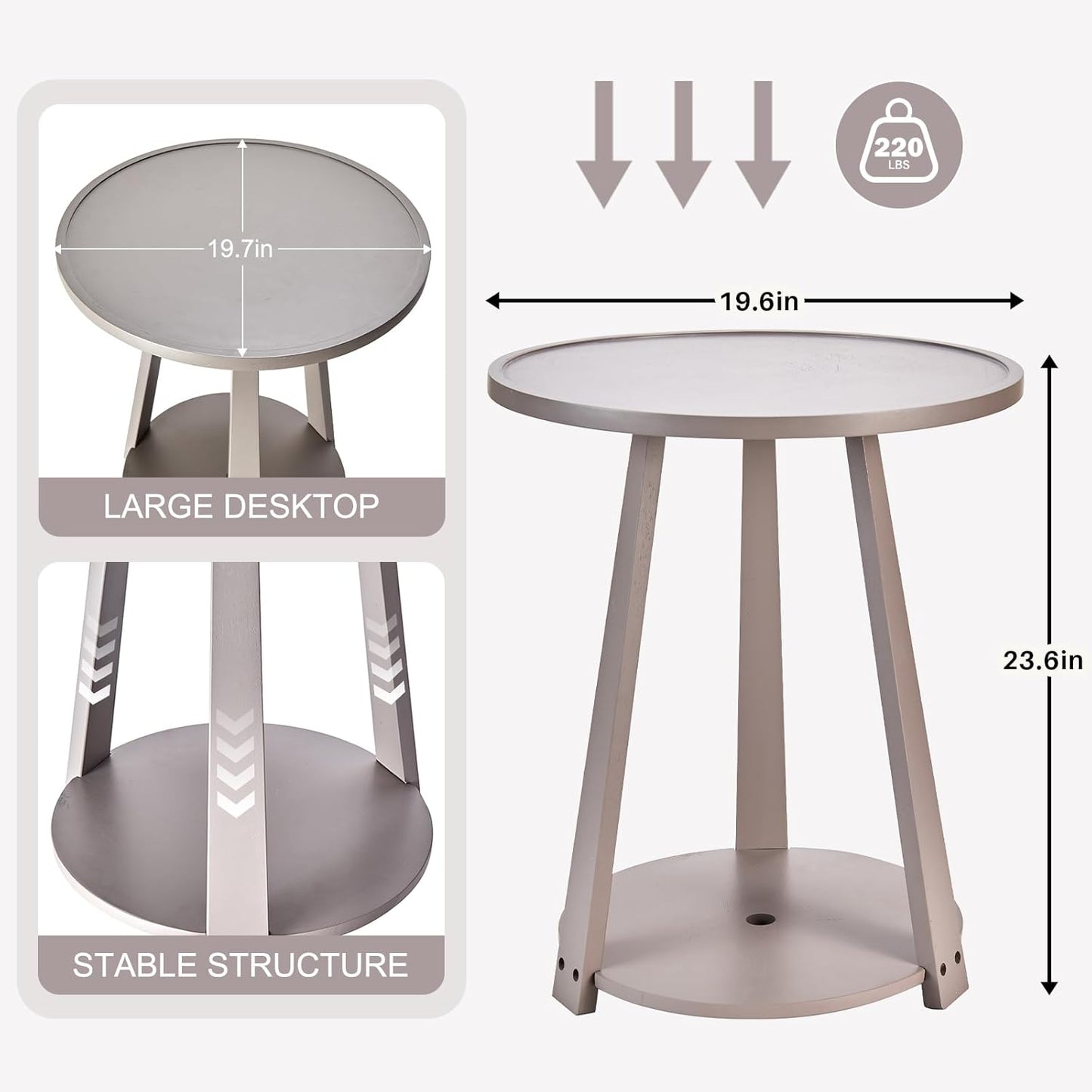 Uniclinens Wooden Small Round End Table, Narrow/Little Coffee/Sofa/Couch SideTable for Living Room Bedroom, Solid Wood Bedside Nightstand, Gray