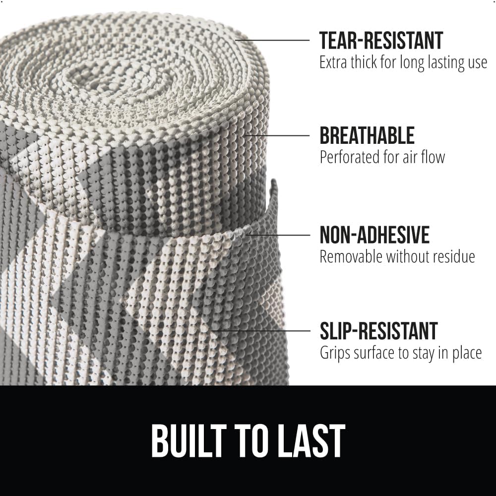 GORILLA GRIP powerGRIP Drawer Shelf and Cabinet Liner, Thick Strong Hold, Non-Adhesive Liners Protect Kitchen Cabinets and Cupboard, Bathroom Drawers, Easy Install, Breathable Mat, 12" x20', Chevron