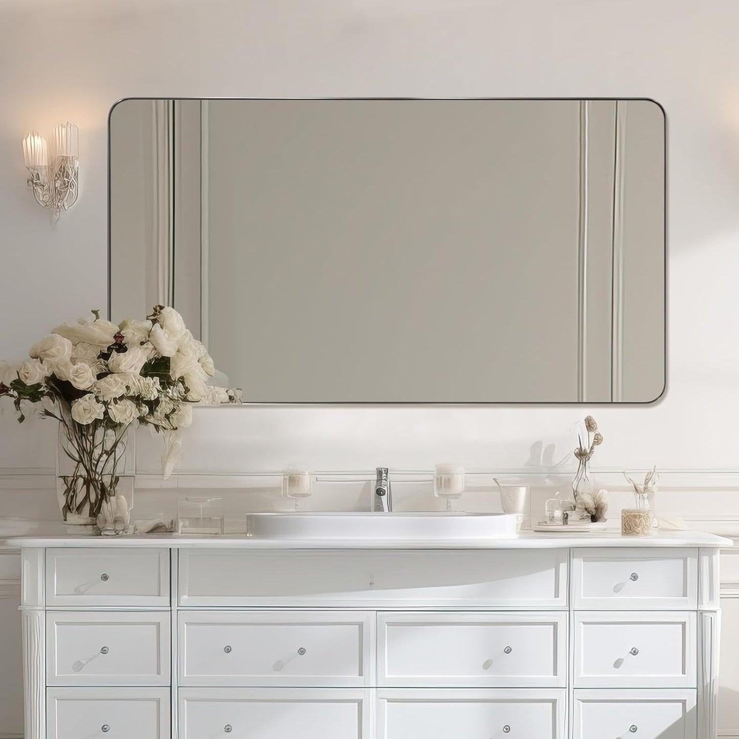 ANDY STAR Brushed Nickel Mirrors for Bathroom Sink, 30x55 Inch Bathroom Vanity Mirror with Rectangular Metal Frame-Modern Clean Design with Superior Stainless Steel Frame