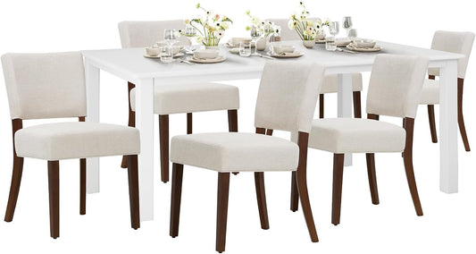 COLAMY 60 Inch Rectangular Kitchen Dining Table for 6, Modern Farmhouse Dining Table Set for 6, Wood Dining Table and Kitchen Dining Chairs for Dining Room, Restaurant, White/Beige