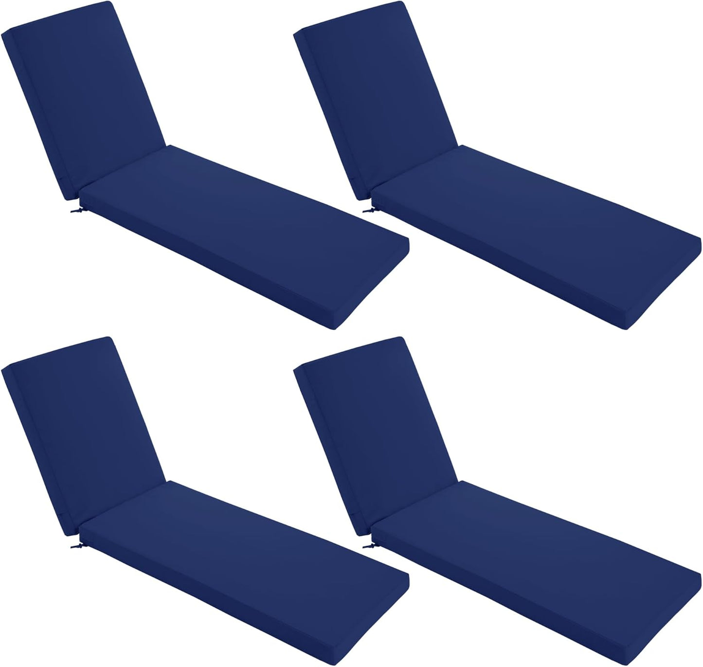 Chaise Lounge Cushions Outdoor Set of 4 - Waterproof and Fade Resistant Sun Lounger Replacement Cushions - Patio Lounger Pads with Removable Cover for Pool, Deck, 72 x 21 x 3 Inch, Navy