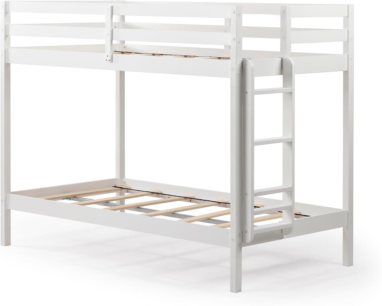 Grain & Grove Bear Twin Over Twin Bunk Bed, Sturdy Bunk Bed Frame for Kids, Plywood Bunk with Ladder, Guardrail, and Slats, No Box Spring Required, Brushed White