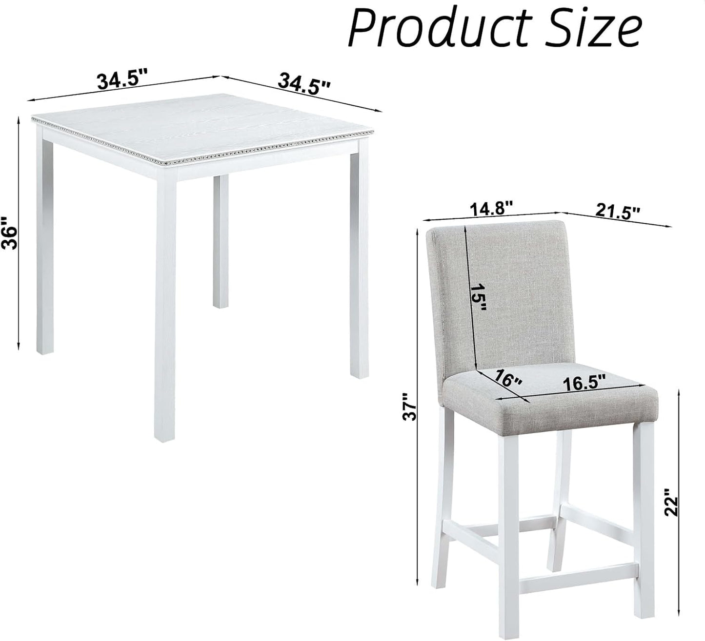 Dining Table Set for 4, Counter Height, Square, White - Easy to Assemble, Includes 4 Upholstered Chairs for Living, Dining, Guest Room