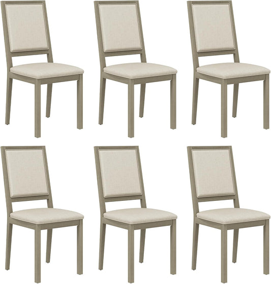 COLAMY Wood Dining Chairs Set of 6, Mid Century Modern Upholstered Kitchen Chairs,19 Inch Fabric Dining Chair with Back for Kitchen Dining Room,Grey