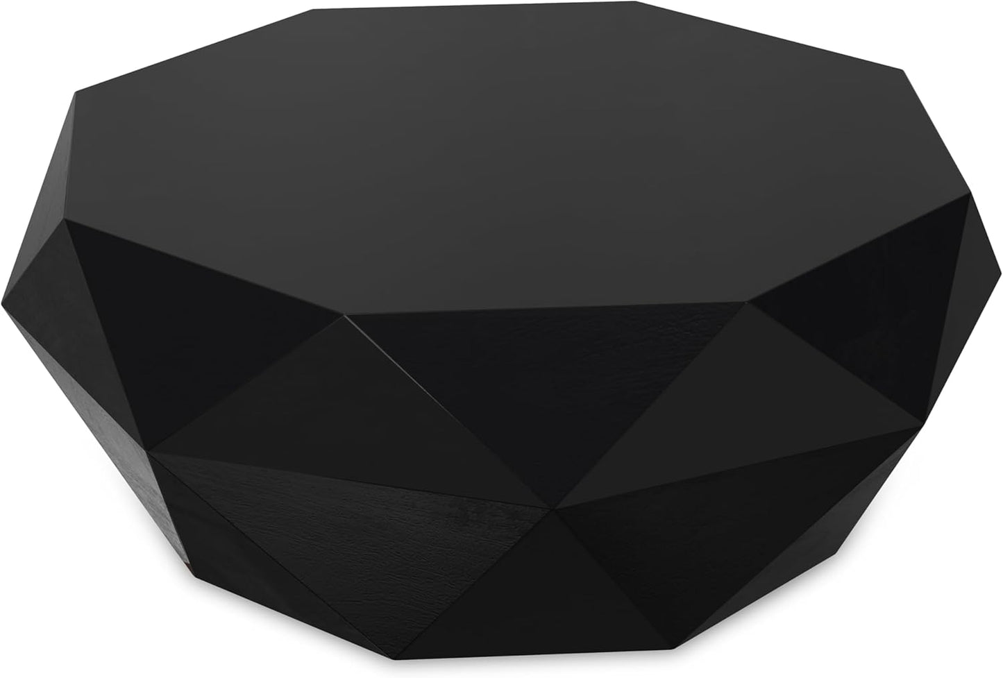 SIMPLIHOME Zayn Coffee Table - 35 inch Wide Solid Acacia Wood Geometric Drum Cocktail Table in Black, Modern Living Room Table with Octogon-Shaped Tabletop and Faceted Design, Assembled