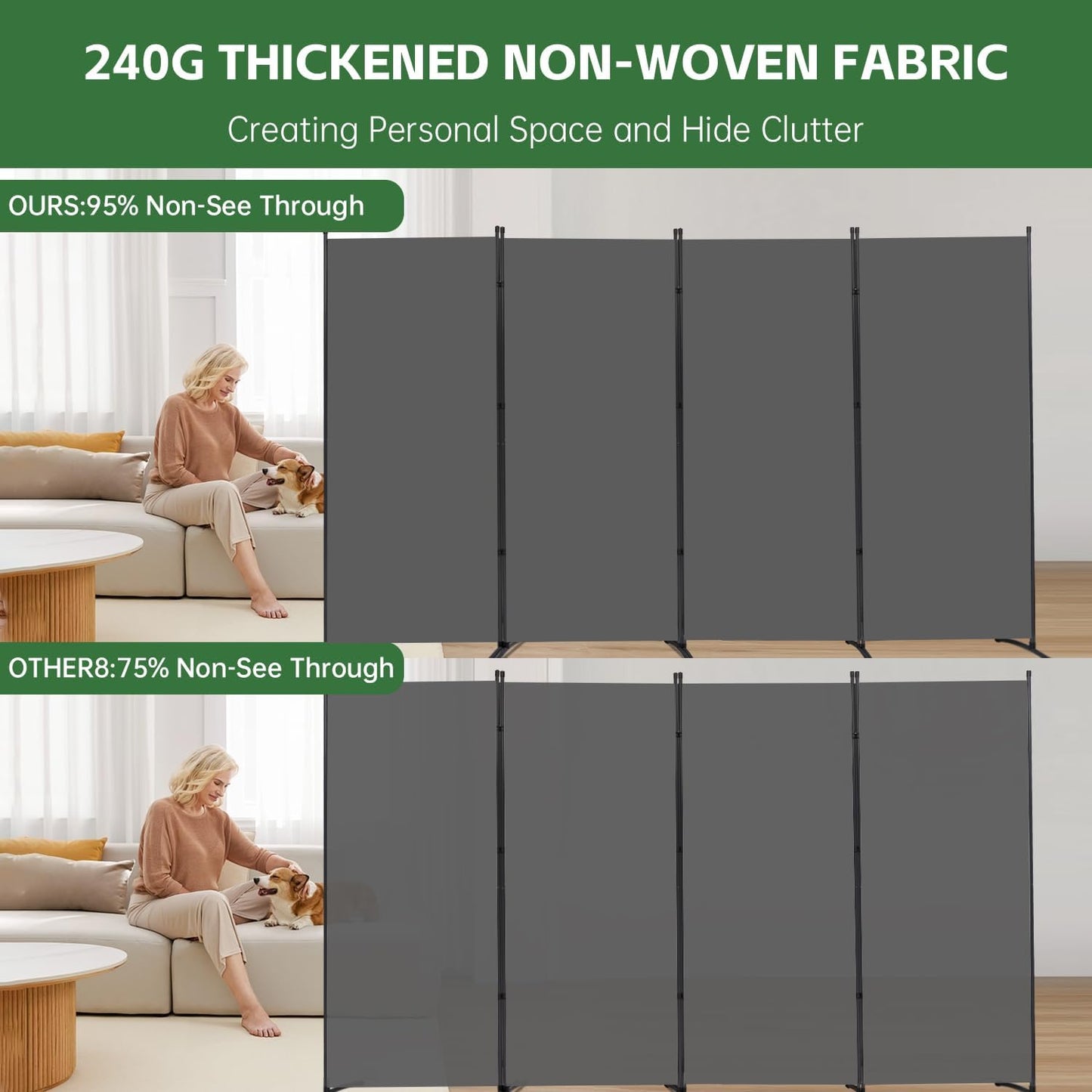 YASRKML Room Divider Folding Privacy Screens, Portable Room Divider Panel 4 Panel Partition Room Dividers Screen, Freestanding Room Partitions and Dividers Fabric Dividers for Room Separation, Grey