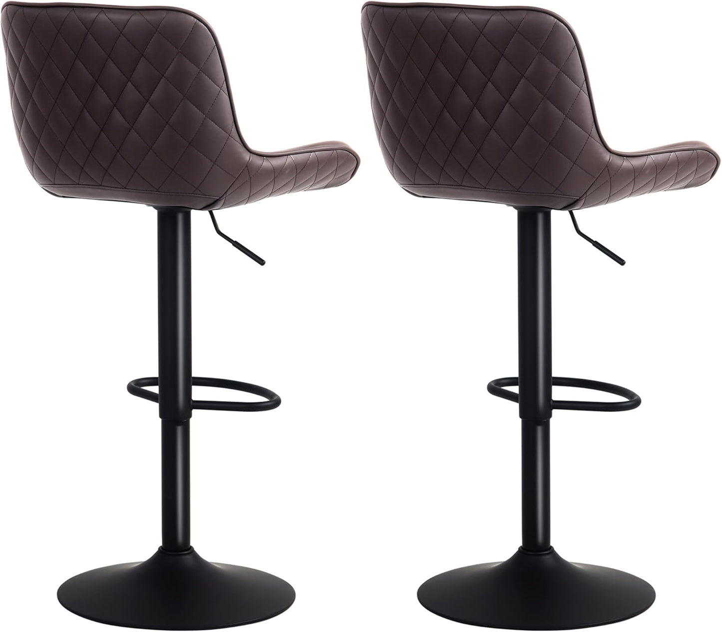 YOUNUOKE Counter Height Bar Stools Set of 2, Adjustable Swivel Stool Chairs with Back, Brown Faux Leather Upholstered, Mid-Century Modern Barstools for Kitchen Island, Dining Room, Home Bar, Bistro