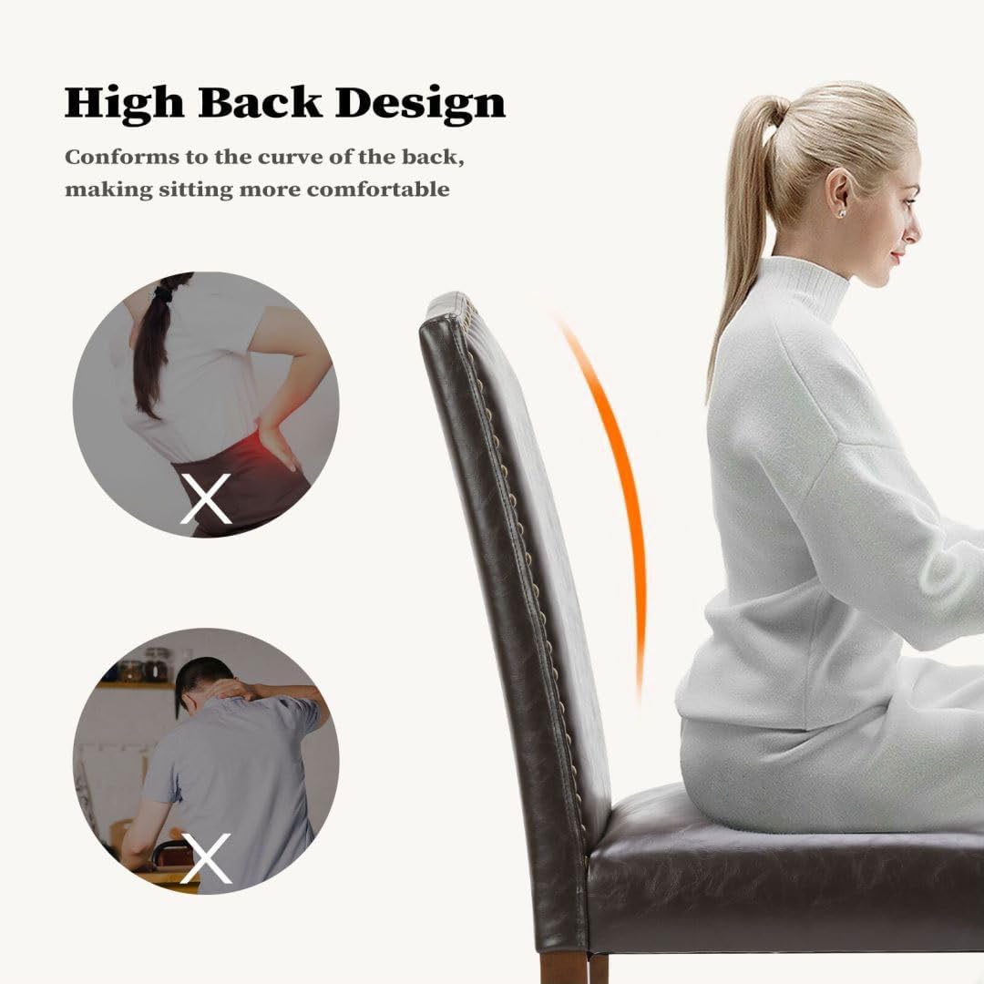 Kitchen Chairs Set of 4 Modern Upholstered Fabric Seat with Nailhead Trim and Ergonomic Lumbar Support for Living Room and Rustic Farmhouse Dining Area, Dark Brown