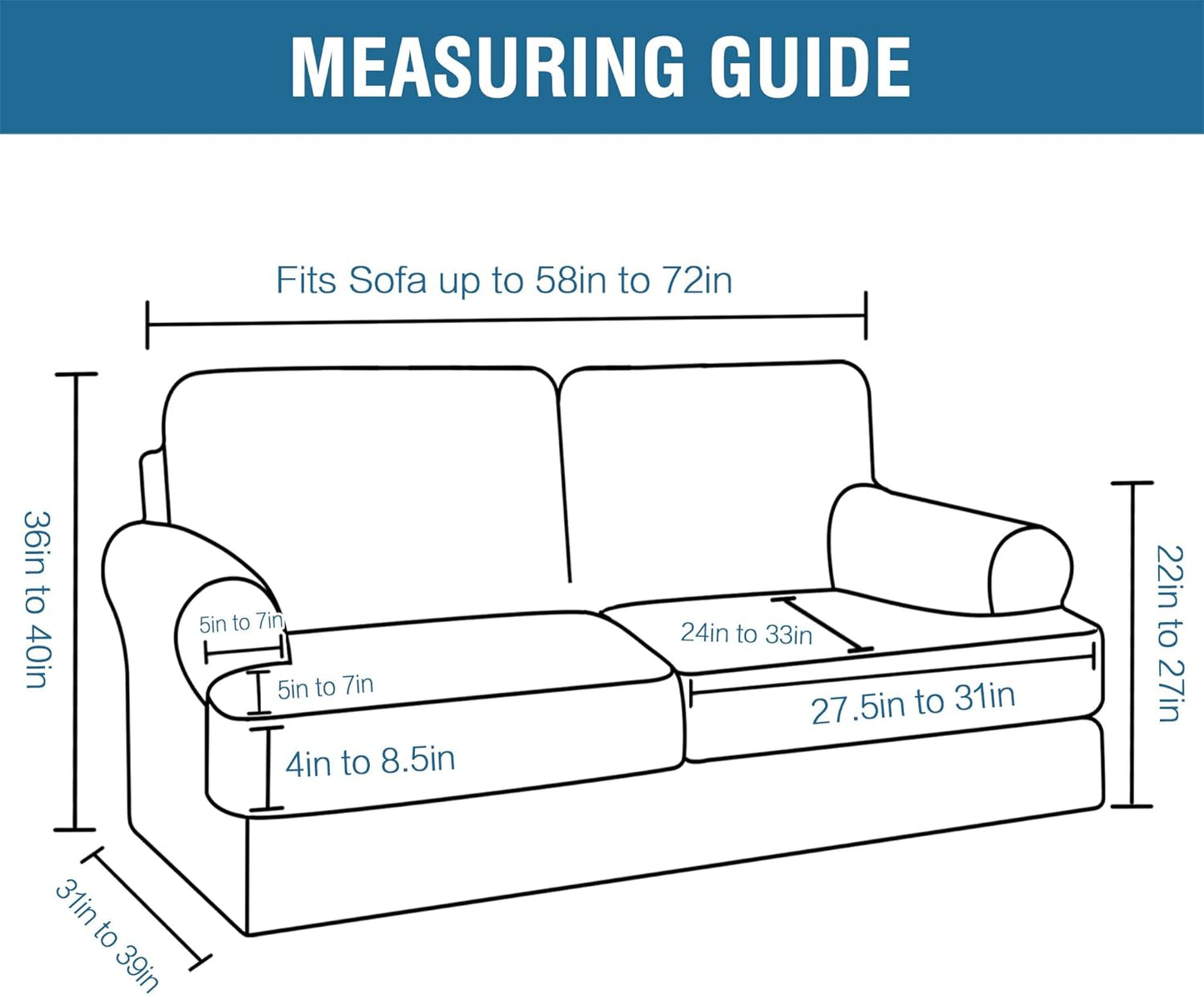 H.VERSAILTEX Sofa Cover 3 Piece T Cushion Loveseat Slipcovers Thick Velvet Couch Cover Stretch T Cushion Sofa Covers for 2 Cushion Couch with 2 Individual T Cushion Covers Washable, Caramel
