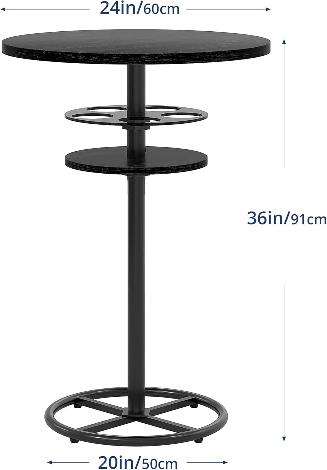VECELO 36” High Top Bar Table, Sturdy Frame with Metal Base for Cocktail, Pub, Easy Assembly, Black