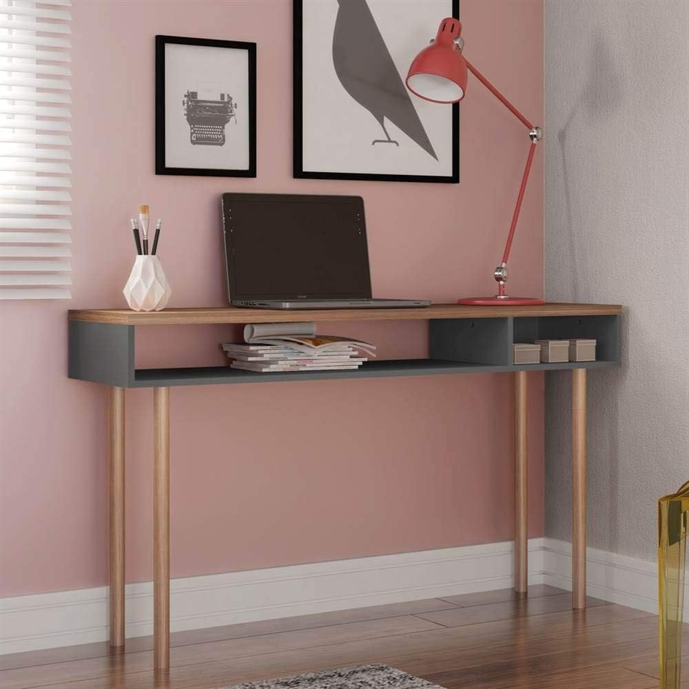 Manhattan Comfort Windsor Modern 2 Shelves Entryway Accent Console Table, 47.24", Grey and Nature