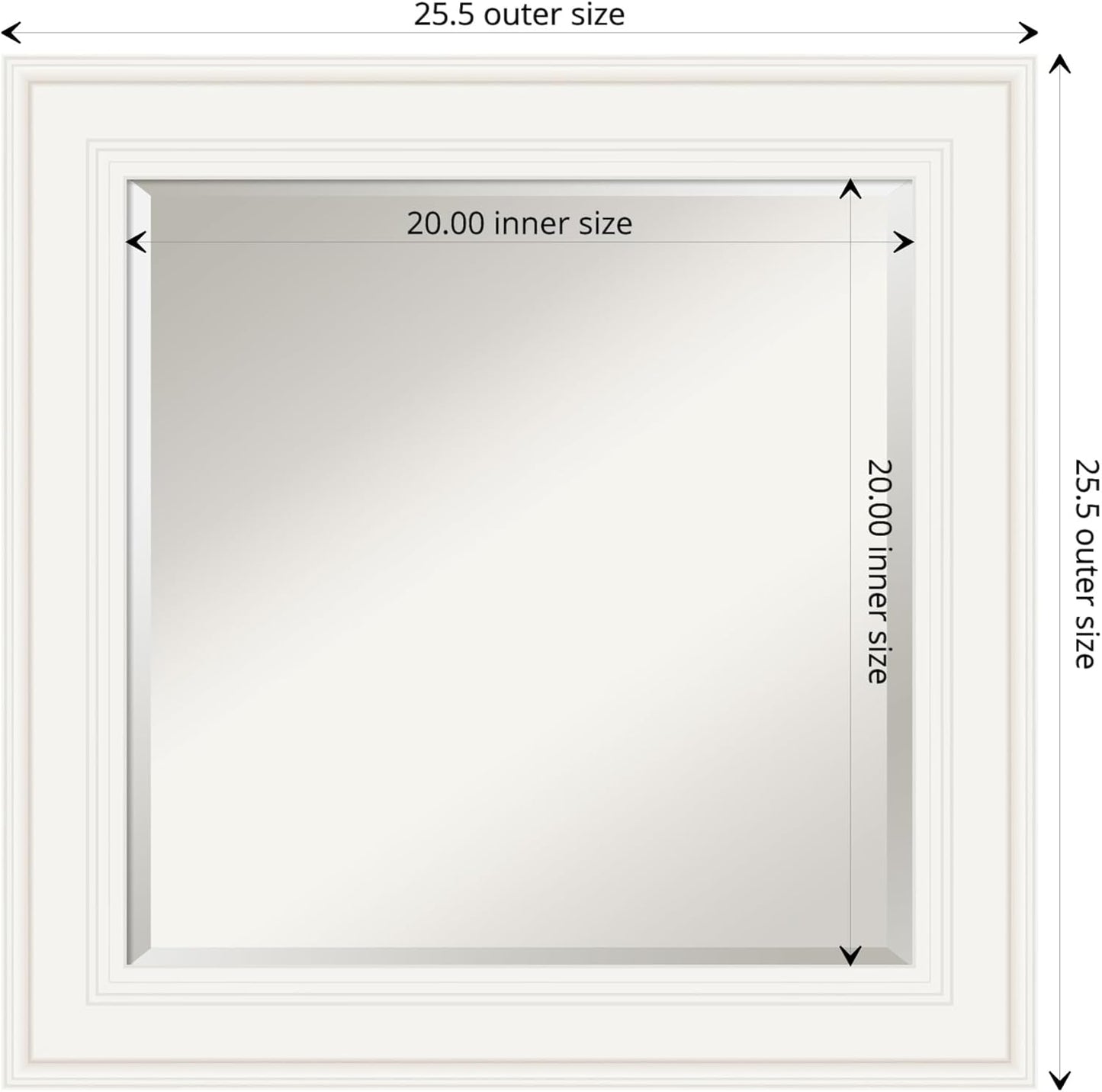 Amanti Art White Bathroom Mirror for Over Sink, 26x26 Ridge White Square Vanity Mirror, Medium Traditional Frame, Hangs Horizonally and Vertically, Bathroom Wall Decor, Beveled Edge from WI, USA